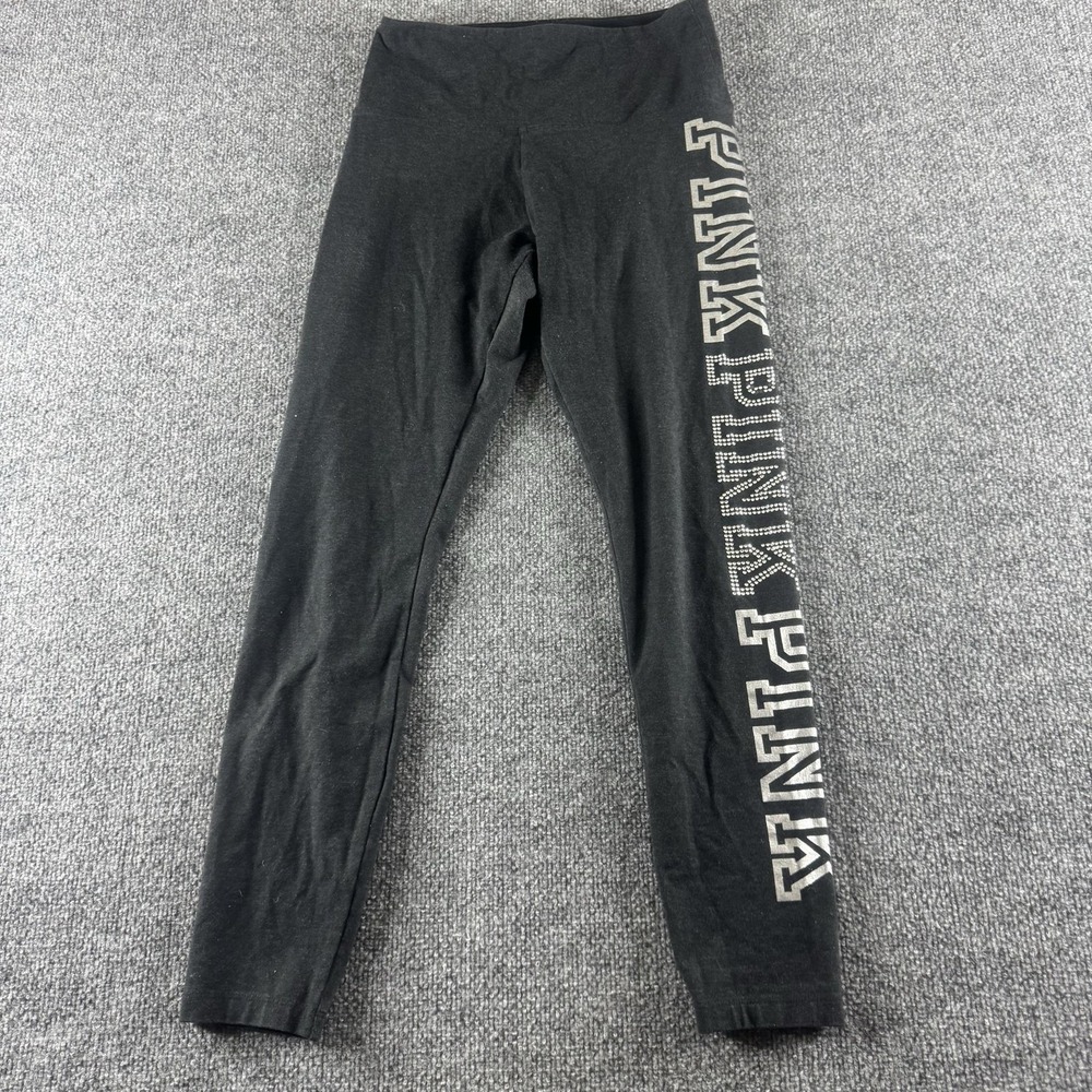 PINK Victoria's Secret Leggings Womens M Black Ankle Elastic Waist Sequin Y2K